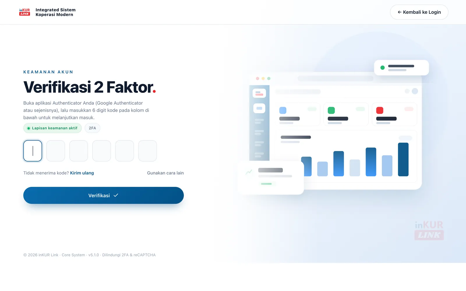 Layar verifikasi dua faktor inKUR Link